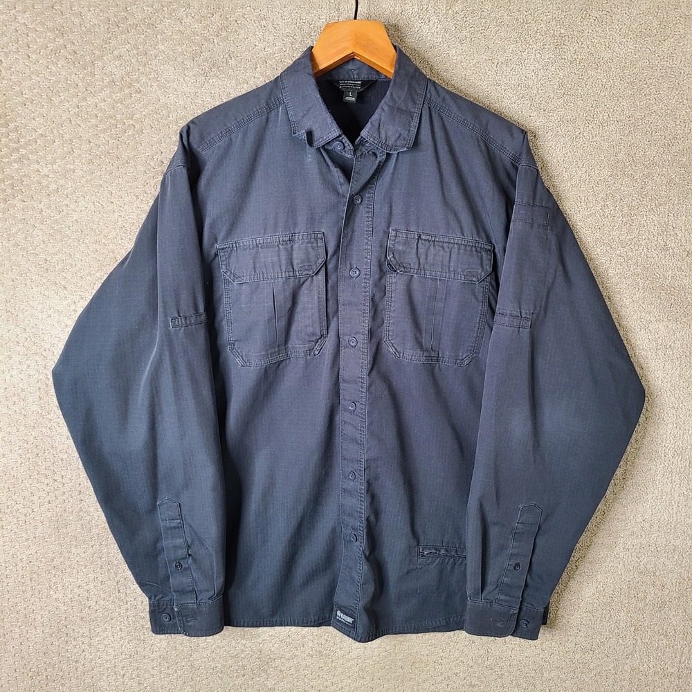 Blackhawk Warrior Wear Shirt Men L Blue Ripstop Button Down Tactical Long Sleeve